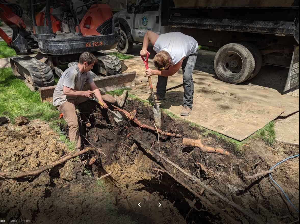 Plumber breaking up tree roots in sewer pipe