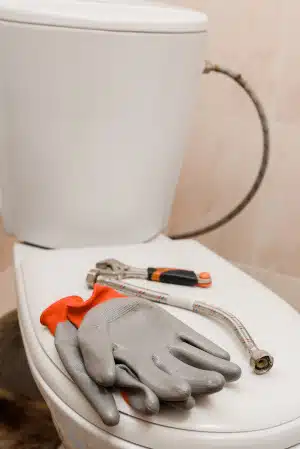 toilet with tools on top of it